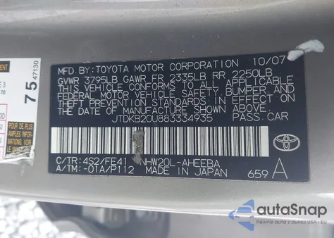 2008 Toyota Prius from USA, damaged, VIN 3TDK82OU883334935